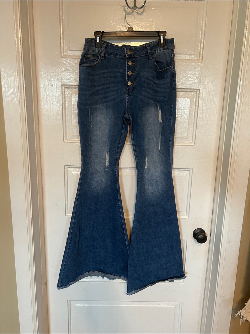 SHEIN Dark Blue High-Rise Flare Jeans with Button Fly